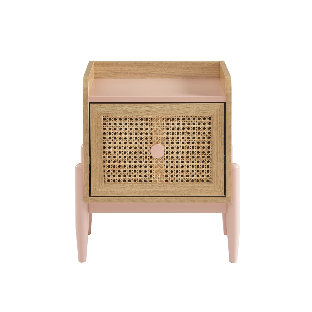 Table de chevet enfant rose et cannage rotin 1 tiroir