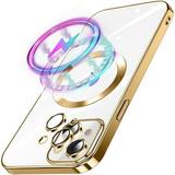 Designed for iPhone 14 Plus Case Compatible with MagSafe Charger&Wallet Ultra Clear Shockproof Protective Cell Phone Cases Cover Non-Yellowing Flexible Thin Covers -Gold