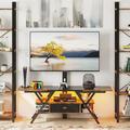 IRONCK TV Stand With Mount and Power Outlet 63 inch Swivel TV Stand Mount with LED Lights for TVs up to 72 inches Vintage Brown