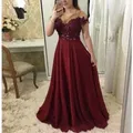 Borgogna Plus Size abiti da sera lunghi da sera Chiffon pizzo abiti da festa Sexy illusione