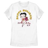 Women's Mad Engine White Betty Boop Happy Holidays Graphic T-Shirt