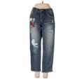 Dollhouse Jeans - Mid/Reg Rise Straight Leg Trashed: Blue Bottoms - Women's Size 9 - Dark Wash