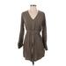 Guess Casual Dress - Mini V Neck Long sleeves: Gray Print Dresses - Women's Size Small