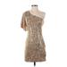 As U Wish Cocktail Dress - Shift One Shoulder Short sleeves: Tan Dresses - Women's Size Small