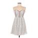 Pins and Needles Cocktail Dress - A-Line Sweetheart Sleeveless: Silver Print Dresses - Women's Size Medium