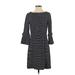 Ann Taylor Casual Dress - A-Line Crew Neck 3/4 sleeves: Black Print Dresses - Women's Size 0 Petite