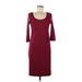 Talbots Casual Dress - Sheath Scoop Neck 3/4 sleeves: Burgundy Solid Dresses - Women's Size 6 Petite