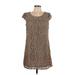 INC International Concepts Casual Dress - Shift Scoop Neck Short sleeves: Brown Print Dresses - Women's Size 10