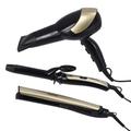 Geepas 3-in-1 Hair Dryer, Hair Curler & Hair Straightener Combo Set | 2200W Hair Dryer with 2 Speed & 3 Heat, Concentrator | Hair Straightener & Curler with PTC Heater, Swivel Cord & Hanging Loop