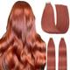 HotLulana Tape in Hair Extensions Human Hair Chocolate Brown Real Remy Hair Extensions Tape in Copper Red Color Seamless Straight Human Hair Extensions 20pcs 40g 16Inch Hair Extensions Tape ins.