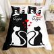 Valentines Cats Comforter Cover Romanic Bed Set Black And White Duvet Cover King Mr Mrs Right Bedding Set Man Mustache Women Lips Bedspread Cover Wedding 3Pcs