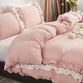 Wotcsil Pink Ruffle Bedding Set for Women Girls Ruffled Super King Duvet Cover Set Plain Duvet Cover Shabby Chic Retro Double-Layer Frill Edge Design with Pillowcase