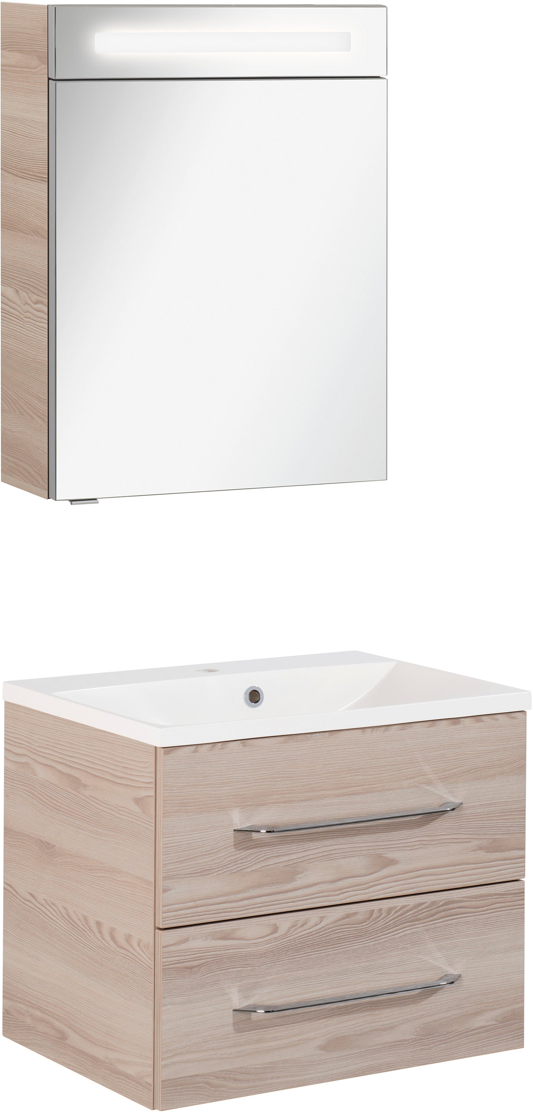 Waschtisch FACKELMANN "Waschplatz-Set B.Clever", braun (korpus und fronten optik alaska esche, optik alaska esche), B:60cm T:46cm, Waschtische, Waschtisch, 3-teilig