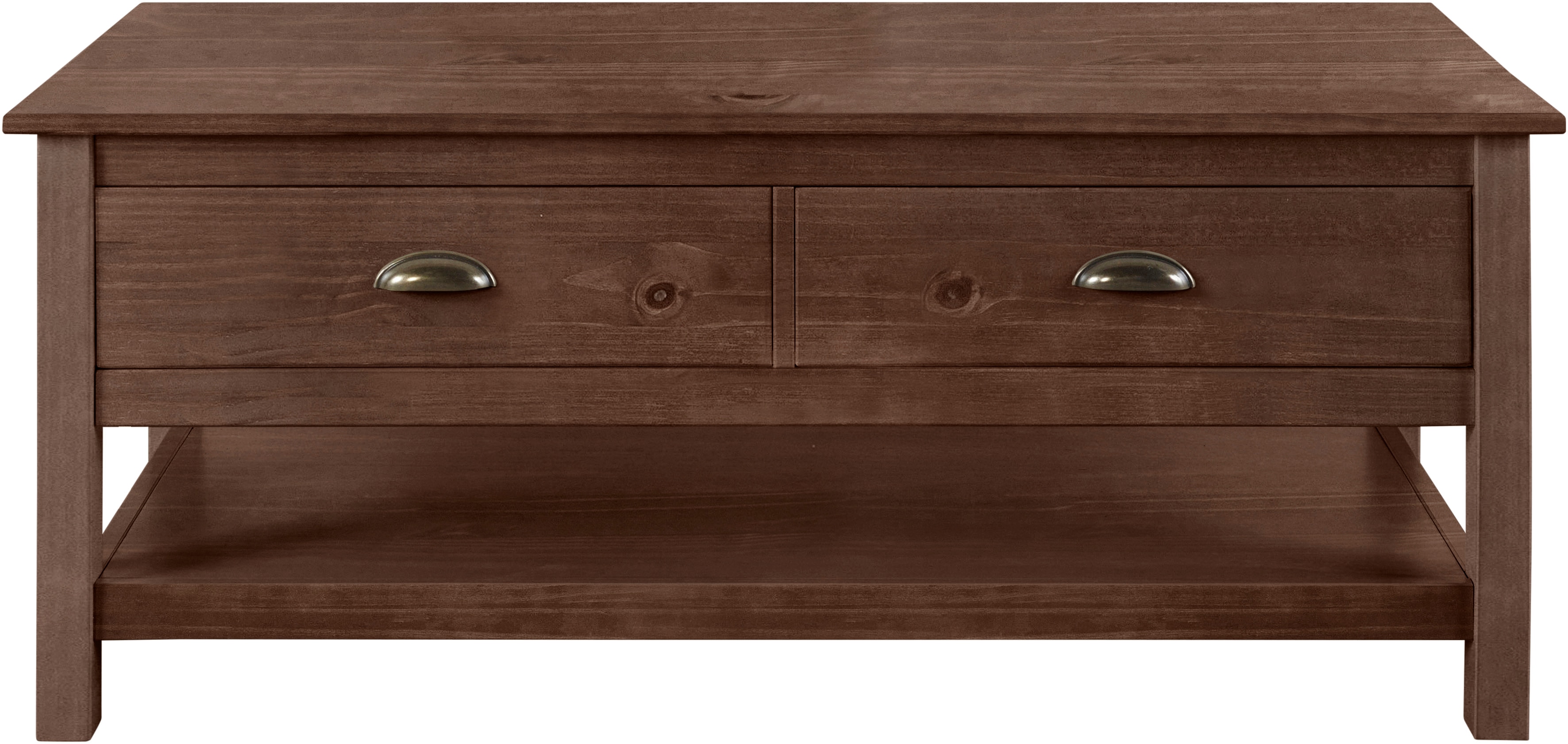 Couchtisch HOME AFFAIRE "Schröder", braun, B:110cm H:45cm T:50cm, Tische, Couchtisch, mit 2 Schubladen und 1 Einlegeboden, aus massivem Kiefernholz