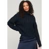 Strickpullover SUPERDRY "VINTAGE HIGH NECK CABLE KNIT", Damen, Gr. M, blau (eclipse navy), Strick, Obermaterial: 75% Polyacryl, 15% Polyamid, 10% Wolle, unifarben, modisch, Langarm, Pullover