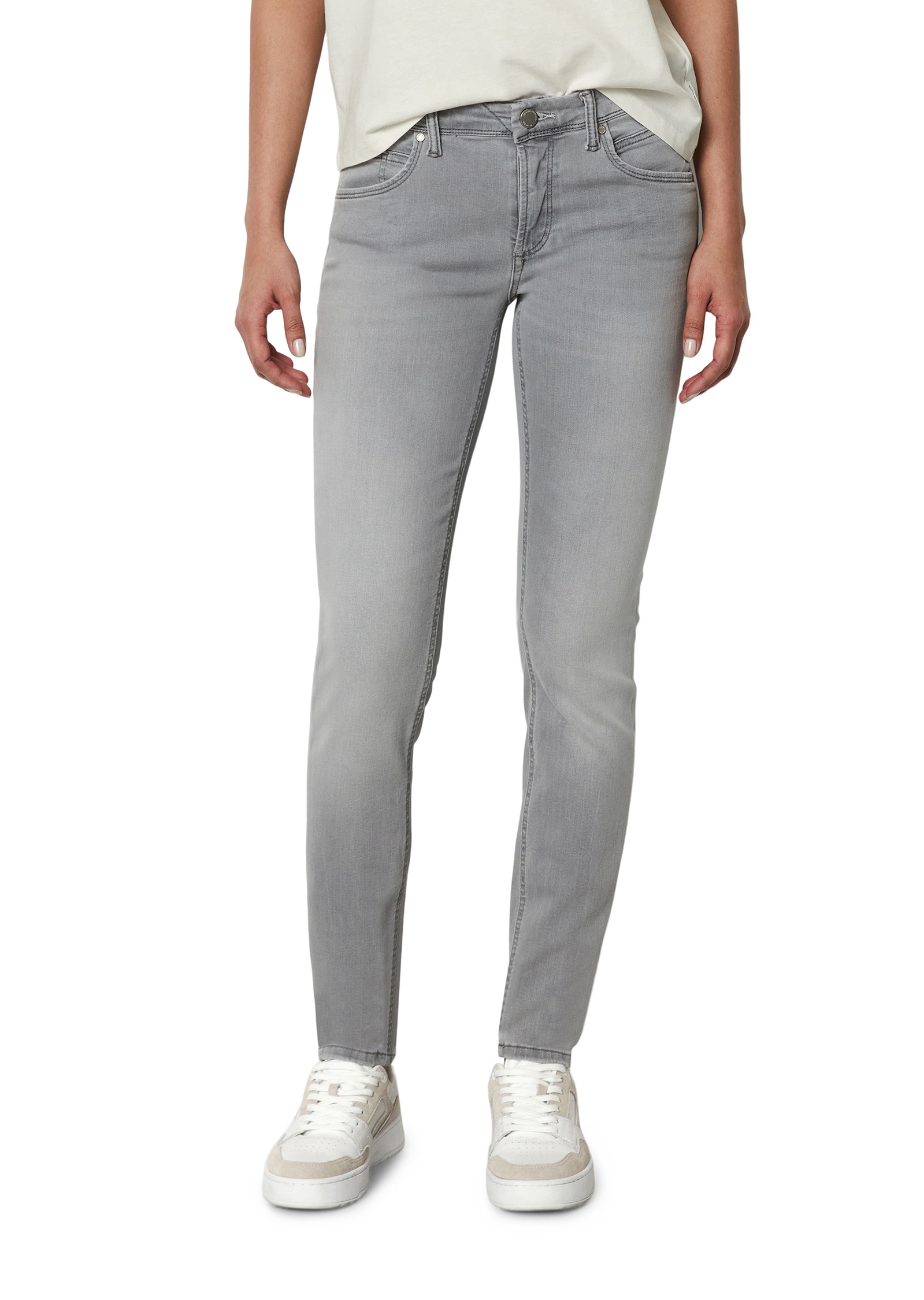 Slim-fit-Jeans MARC O'POLO DENIM "aus Organic Cotton-Mix", Damen, Gr. 30, Länge 34, grau (light grau), Obermaterial: 92% Baumwolle, 6% Elastomultiester, 2% Elasthan, unifarben, slim fit normal, Jeans Slim-fit-Jeans