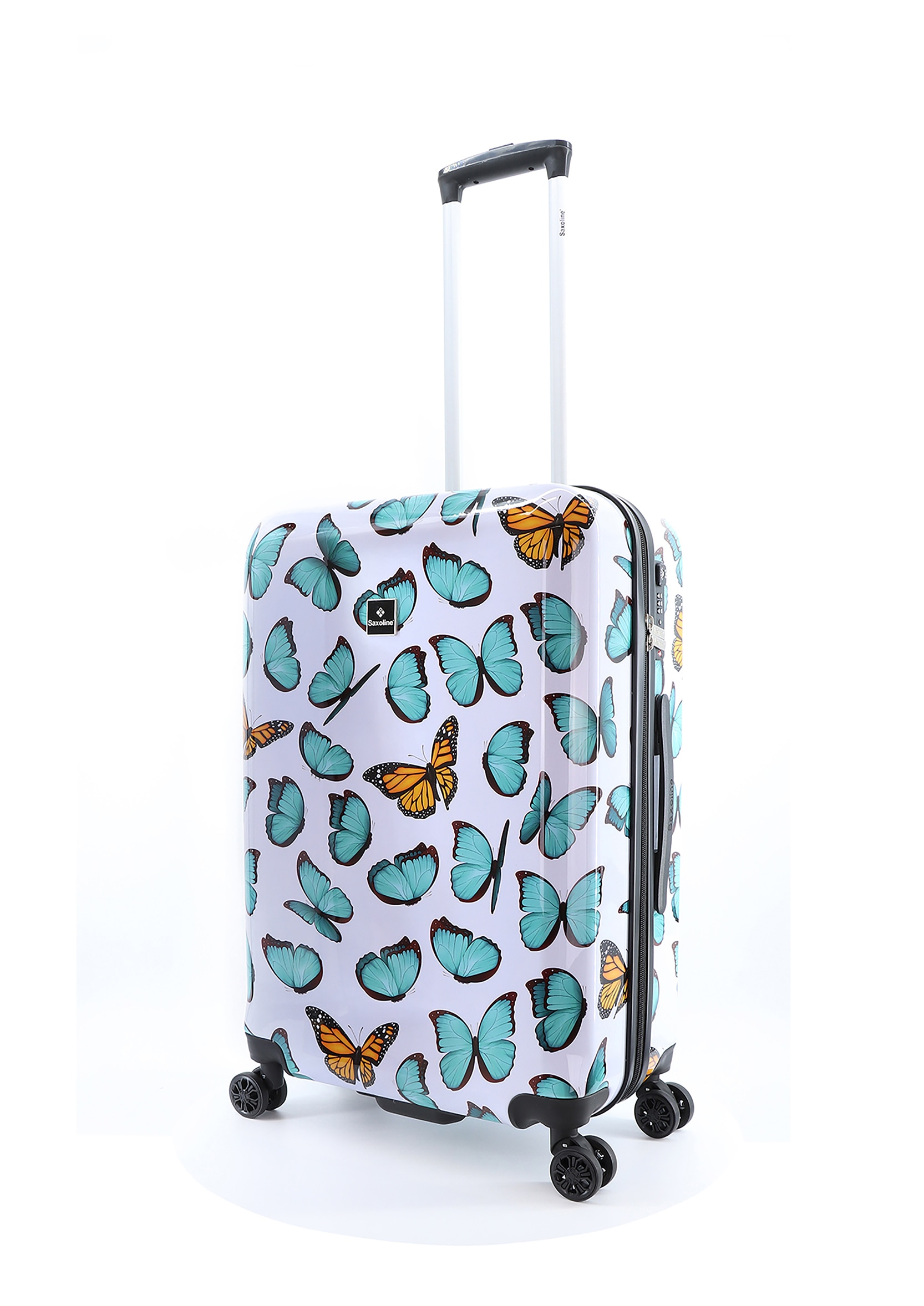 Koffer SAXOLINE "Springful", Gr. B/H/T: 46cm x 67cm x 25cm, bunt (weiß, mehrfarbig), Polyester, Koffer, mit vollintegriertem Aluminium-Trolleysystem Image