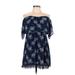 Socialite Casual Dress - Mini Off The Shoulder Short sleeves: Blue Floral Dresses - Women's Size Large