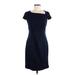 T Tahari Casual Dress - Sheath Square Short sleeves: Blue Print Dresses - Women's Size 6