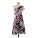 Slate & Willow Casual Dress - A-Line One Shoulder Short sleeves: Gray Floral Dresses - Women's Size 2