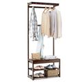 COSTWAY Coat Rack Stand, 3-in-1 Bamboo Freestanding Hall Tree Coat and Shoe Storage Bench with 10 Double Hooks, 2 Shelves and Hidden Space, Clothes Hanger Organiser Unit for Hallway Entryway Bedroom