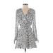 Great Jones Casual Dress - Mini V-Neck Long sleeves: Silver Leopard Print Dresses - Women's Size X-Small