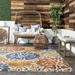 Blue/Orange Oval 4' x 6' Area Rug - World Menagerie Weyland Floral Power Loom Indoor/Outdoor Patio Rug Polypropylene | Wayfair