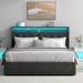 Ivy Bronx Kadeer Lift Up Bed Frame w/ Charging Station & LED Light, Upholstered Bed w/ Button Tufted in Gray | Wayfair