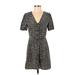 Sadie & Sage Casual Dress - Wrap: Black Leopard Print Dresses - Women's Size Small