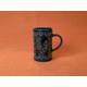 Large Surrey Ceramics mug in a birds design, dark teal blue cockerel mug, studio pottery, Surrey Ceramics studio pottery, folk art style