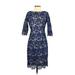 Eliza J Cocktail Dress - Sheath High Neck 3/4 sleeves: Blue Print Dresses - Women's Size 2