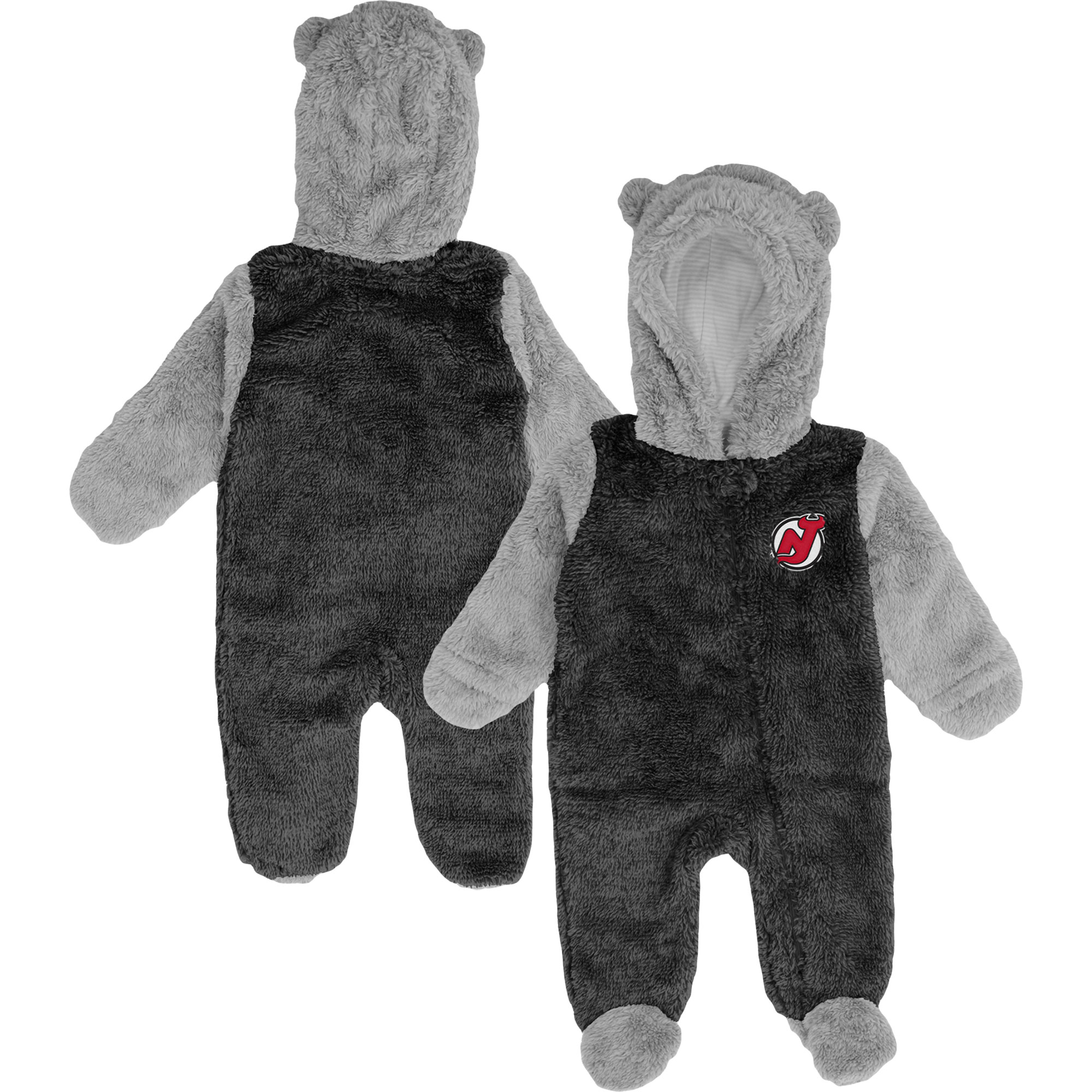 Schwarzer New Jersey Devils Game Nap Teddy-Fleece-Schlafanzug mit Wimpelkette und durchgehendem Reißverschluss für Neugeborene und Kleinkinder Image