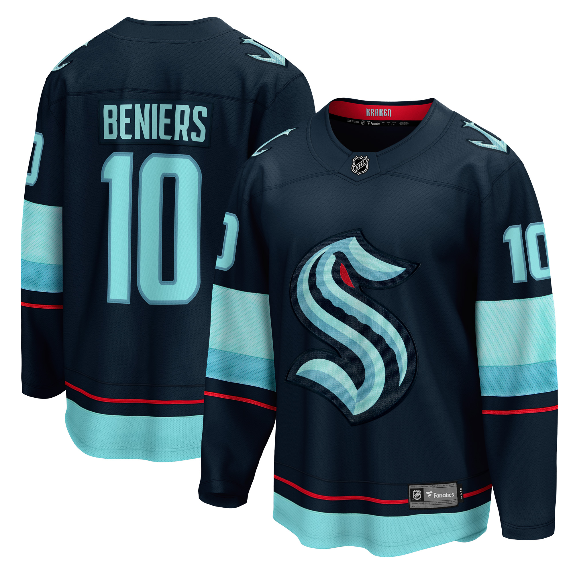 "Fanatics Matty Beniers Herren-Trikot in Tiefseeblau, Seattle Kraken Premier Breakaway Player Jersey" Image