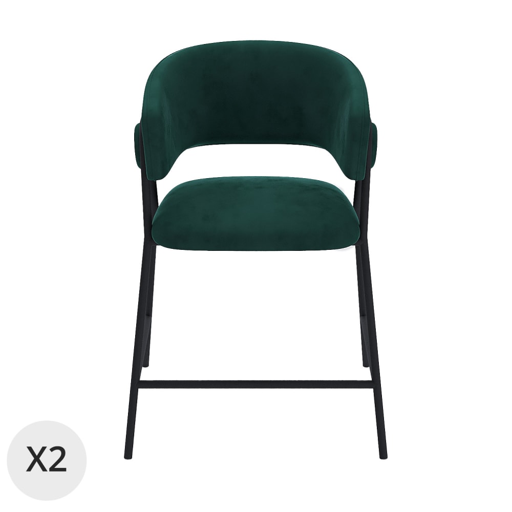 Lot de 2 tabourets de bar avec dossier, velours vert