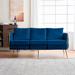 3 Seater Straight Row Sofa, Blue Velvet Upholstered Handmade Woven Couch w/ Removable Seat Cushion & Metal Frame for Living Room