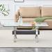 Contemporary Tempered Glass Coffee Table with Plating Metal Legs and MDF Crossbar