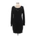 Ann Taylor Cocktail Dress - Party Scoop Neck Long sleeves: Black Print Dresses - Women's Size Small