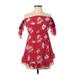 Athena Procopiou Casual Dress - A-Line Off The Shoulder Short sleeves: Red Floral Dresses - Women's Size 1