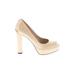 Stuart Weitzman Heels: Slip On Chunky Heel Cocktail Party Ivory Solid Shoes - Women's Size 7 - Peep Toe