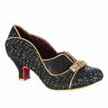 Irregular Choice Hold Up Womens Shoes Heels Black Gold Glitter Mid Heels Party Christmas Festive Classic Bows Iconic 8