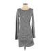 Love, Fire Casual Dress - Mini Scoop Neck Long sleeves: Gray Marled Dresses - New - Women's Size Small