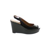 Nine West Wedges: Pumps Platform Classic Black Print Shoes - Women's Size 6 1/2 - Peep Toe