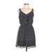 Be Bop Casual Dress - Mini V-Neck Sleeveless: Black Polka Dots Dresses - Women's Size Large