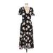 Club Monaco Casual Dress - Midi Plunge Short sleeves: Black Floral Dresses - Women's Size 2