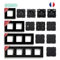 BSEED Glass Socket Frames 1/2/3Gang Mechanical Button Switches French Socket TV ST RJ45 CAT5 Type-c