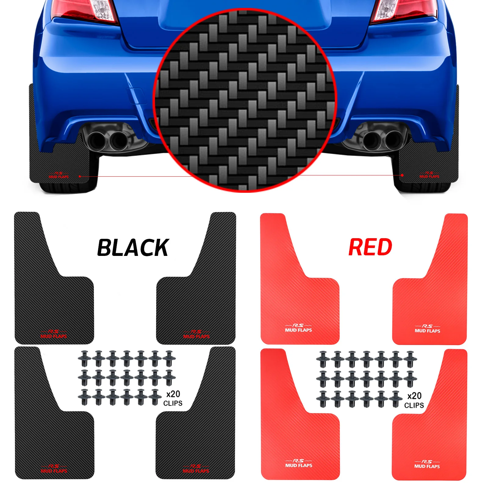 Auto universale nero ROSSO effetto fibra di carbonio paraspruzzi paraspruzzi parafanghi modellati parafango copertura anteriore posteriore accessori per lo styling