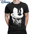 Men's T-Shirt Disney Mickey Mouse Headphones Fashion 100% Cotton Tee Shirt Short Sleeve Cartoon T