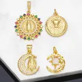 OCESRIO Colorful CZ Virgin Mary Necklace Pendant Copper Genuine Gold Plated Moon Sun Lion Jewelry