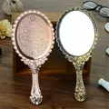 Portable Handheld Makeup Vanity Mirror Retro Carved Makeup Mirror Hand Mirror SPA Salon Compact