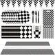 Racing Car Driving Disposable Tableware Set Black White Tablecloth Banner Paper Plates Cup Napkin